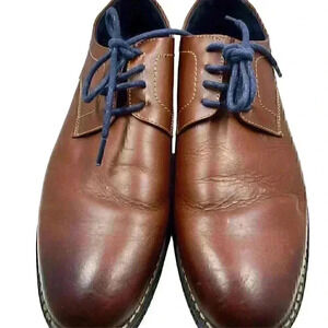 Leather Casual/Dress Men’s Brown W/Blue Laces Shoes Cushion & Arch Insole SZ 8